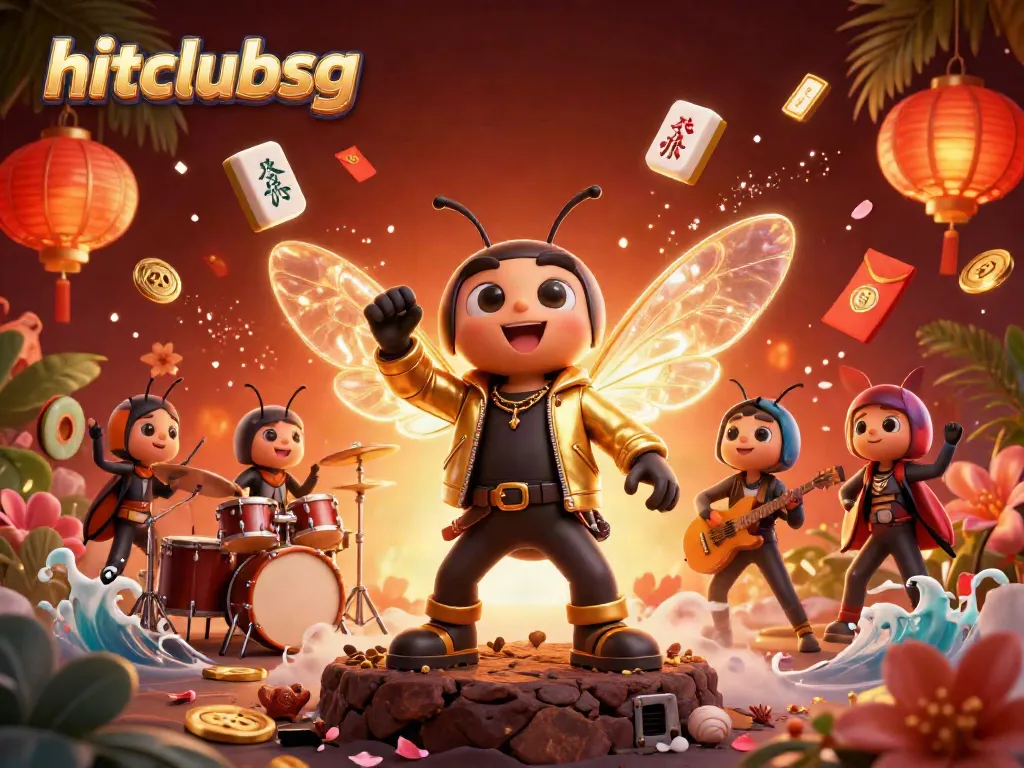 Engage with hitclubsg by enjoying vibrant casino-themed 3D illustration featuring animated characters and game elements.