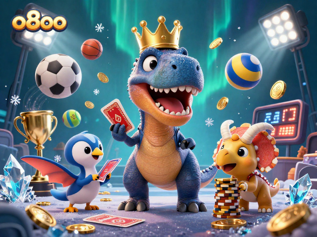 Engage with the vibrant casino world of o8oo, featuring characters and gaming elements in a lively scene.