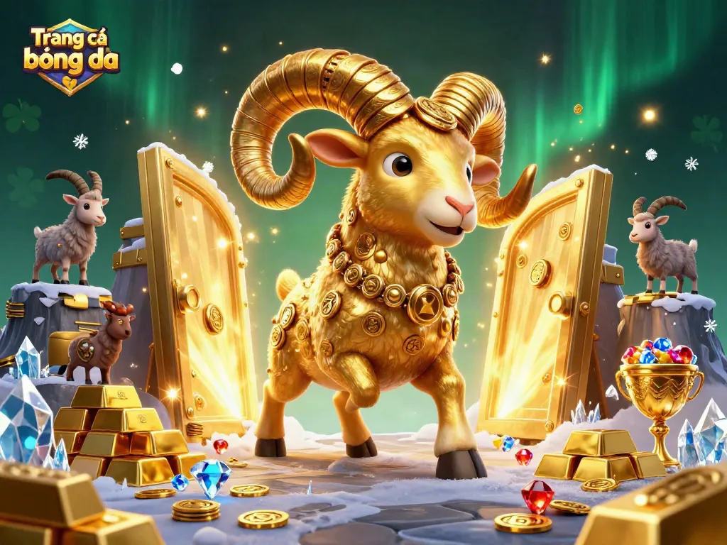 Bet on Trang cá độ bóng đá with a golden ram charging through a treasure vault full of riches.