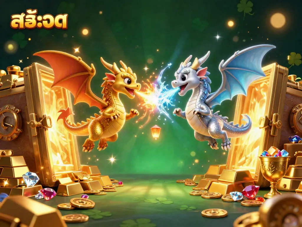 Spin theสล็อต reels amidst a dynamic scene of treasure and mythical dragons.