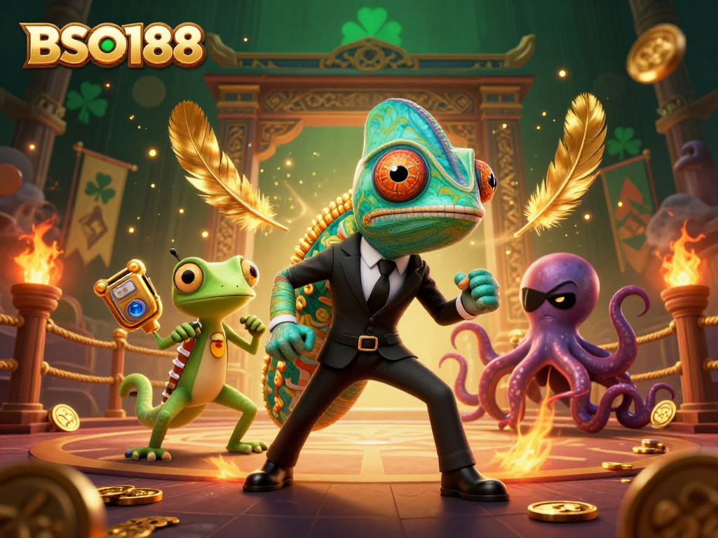 Engage with BSO188 as vibrant characters embody a thrilling casino experience filled with gold and action.