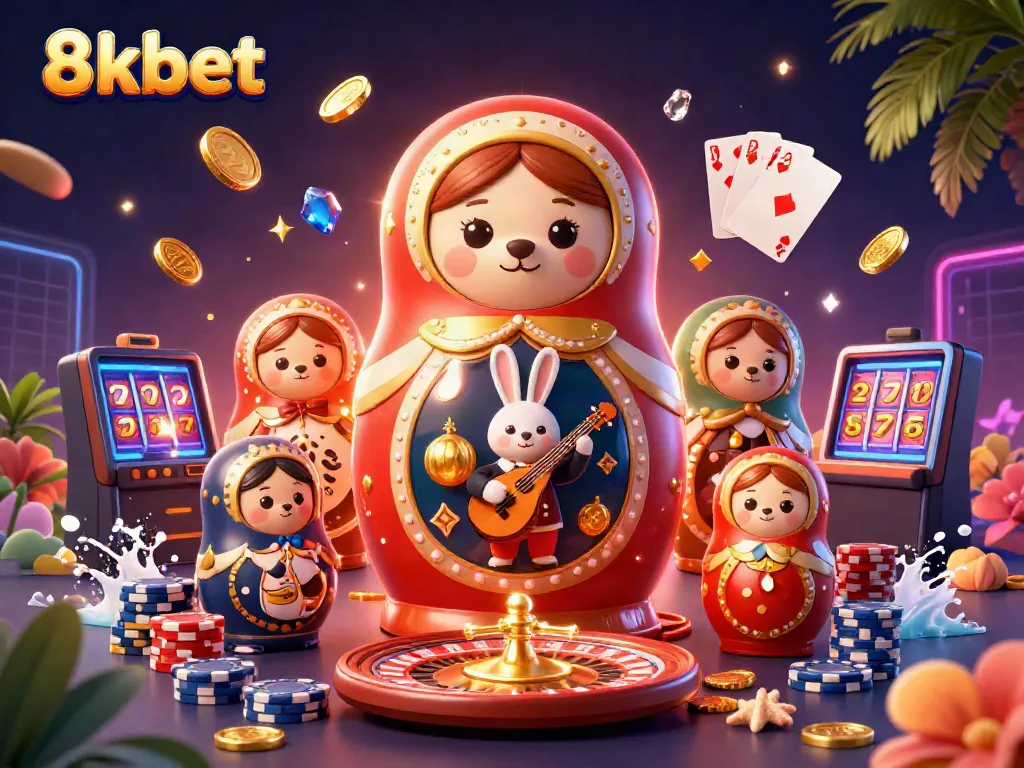 8xbet's dynamic casino scene with thematic characters and immersive gaming elements.