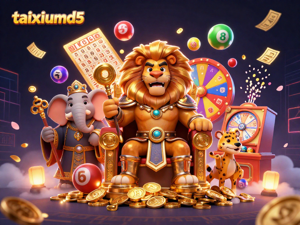 Experience excitement with taixiumd5's vibrant 3D casino illustration featuring lottery and game elements.