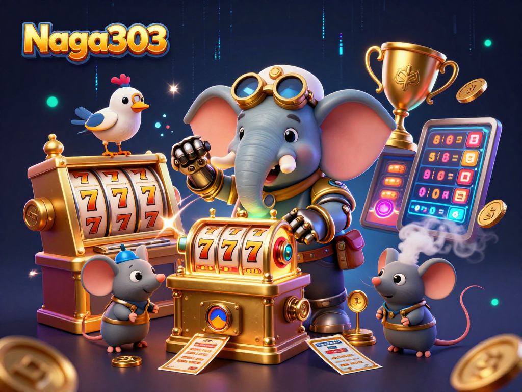 Naga303 memberikan pengalaman bermain slot yang menarik dengan ilustrasi unik mesin slot emas.