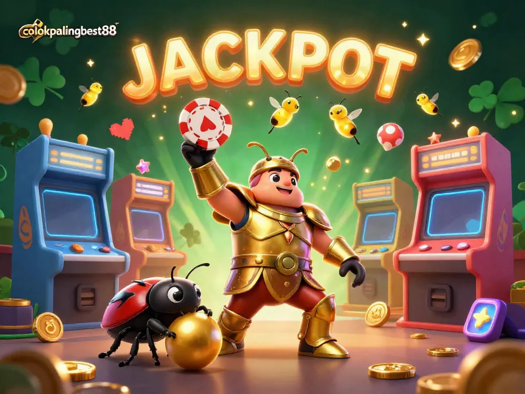 Experience thrilling wins with colokpalingbest88, featuring a victorious beetle in a casino-themed adventure.