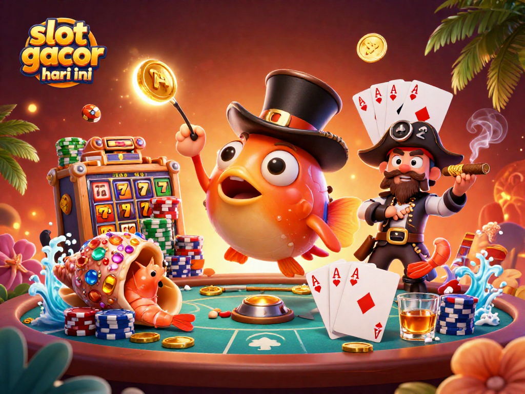 Engage with slot gacor hari ini as a vibrant 3D illustration showcases a lively casino scene.