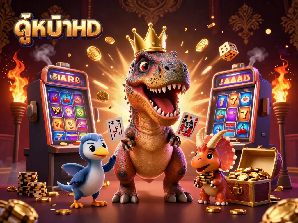 Engaging scene depicting fun characters enjoying ดูหนังHD themed casino games with vibrant colors and dynamic elements.