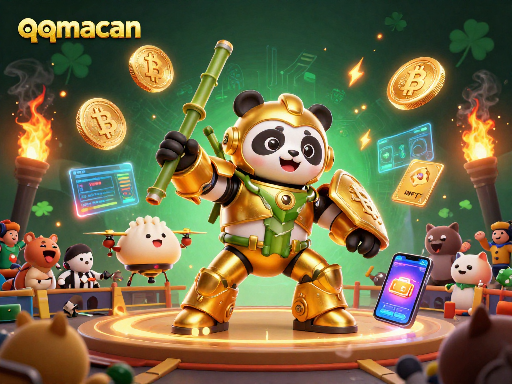 Engage with qqmacan's thrilling casino action in this vibrant 3D digital illustration.