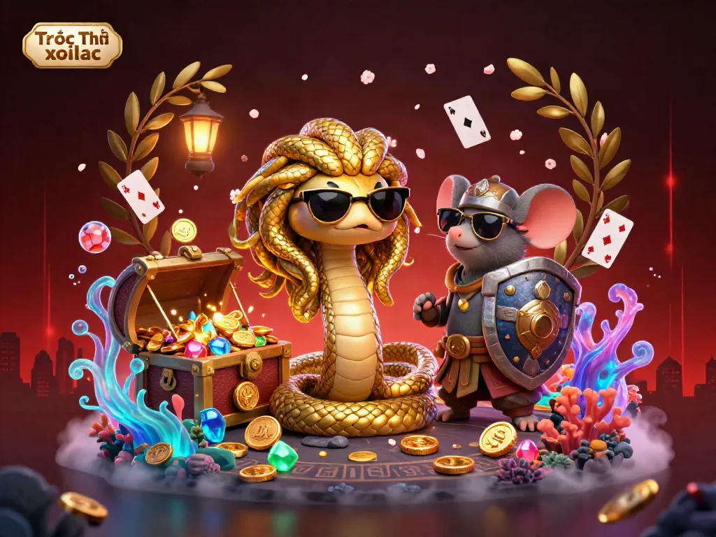 Experience dynamic gambling entertainment with Trực Tiếp xoilac's vibrant, engaging illustration of gaming elements.