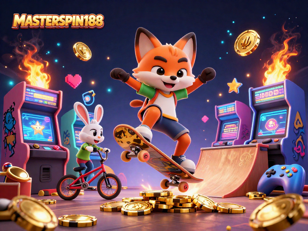 Experience the thrill of gaming with MASTERSPIN188 featuring dynamic characters and casino symbols.
