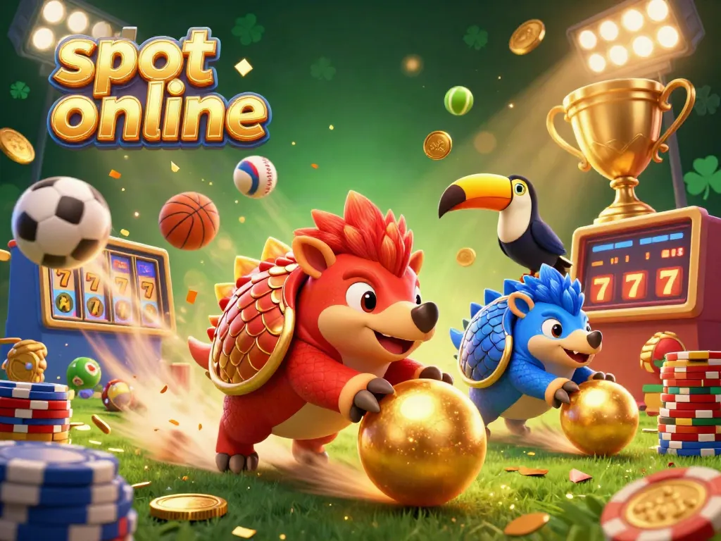Engage in thrilling slot online action with pangolins rolling golden balls in this lively casino-themed illustration.