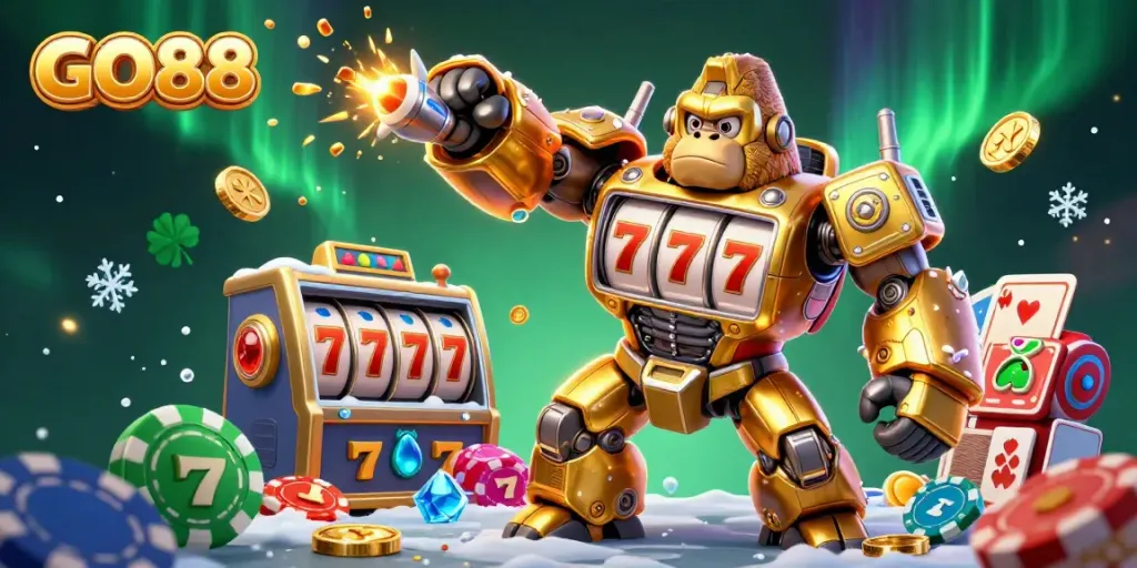 Engage with GO88’s exciting gaming world featuring vibrant slot machines and dynamic characters.