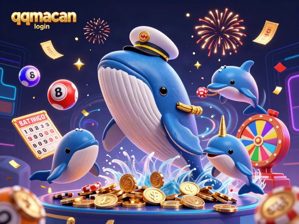 Unleash the excitement with qqmacan login as a whale, narwhal, and dolphins entertain in a sea of coins.